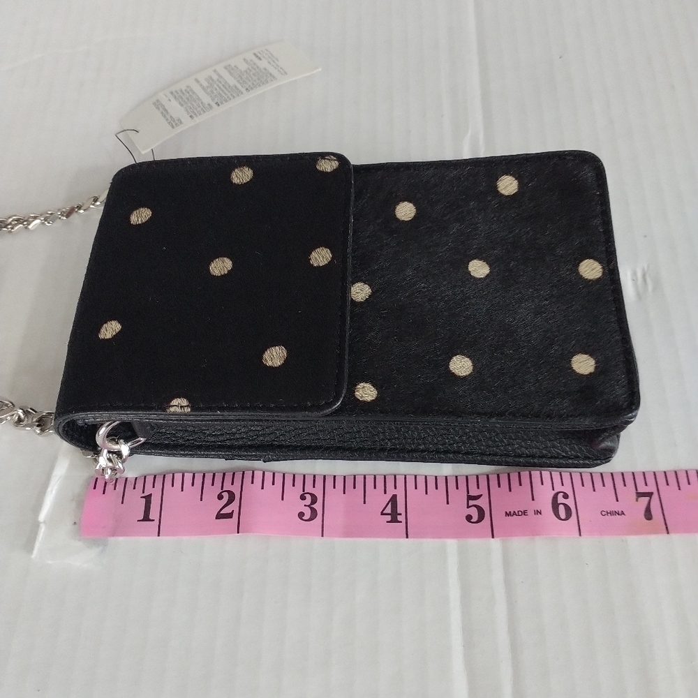 Genuine Haircalf Black & Gold Polka Dot Leather Crossbody Bag - Picture 2 of 11